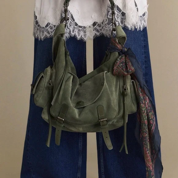 Free People Palermo Suede Shoulder Bag & Free People Fluffy Tail Fur Bag Charm - Picture 7 of 9